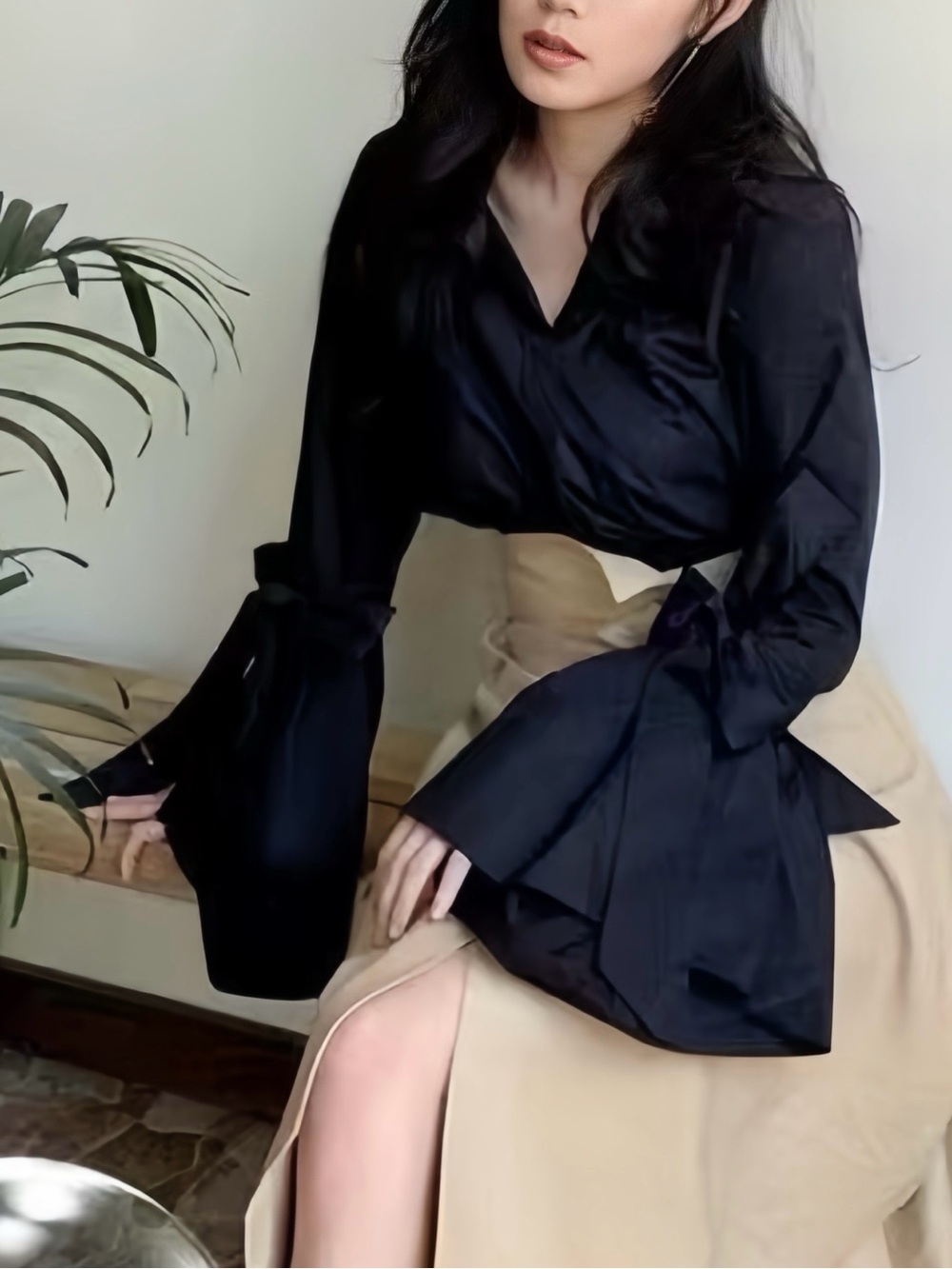 SEEN H Black Shirt | Statement Sleeves | Size 38